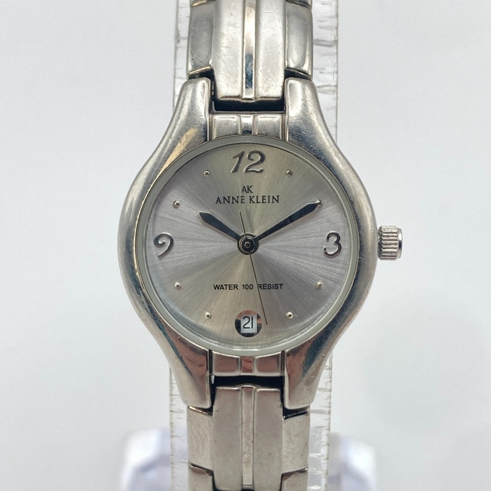 Anne Klein Womens Watch 22mm Silver Tone Date Matte 30M WR New Battery 7"